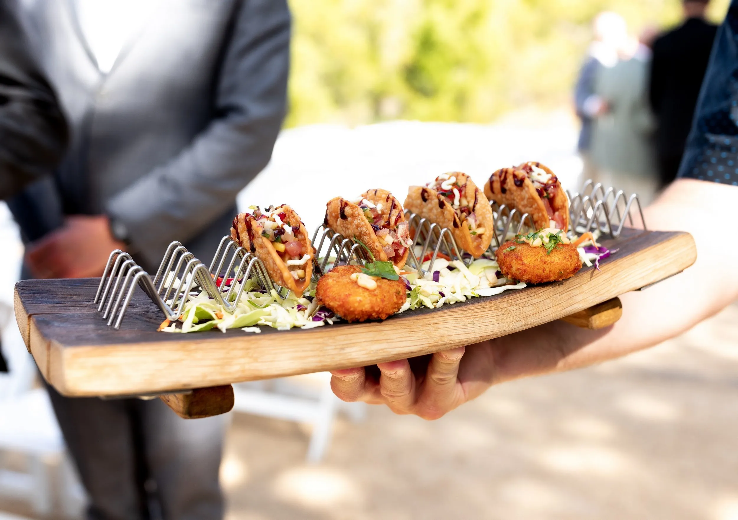 Ahi tacos and crab cake wedding appetizers