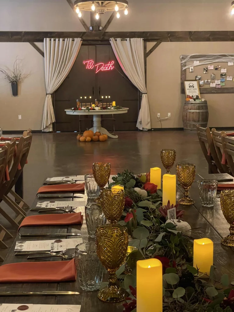 Til Death wedding theme inside barn